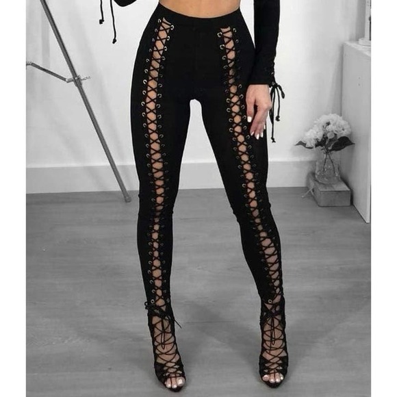 Hot & Delicious Women’s Side Tie Up Leggings Black size M - Picture 1 of 6